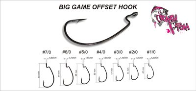 Офсетний гачок Crazy Fish Big Game Offset Hook №1/0 8 шт BGOH 1/0 8 фото